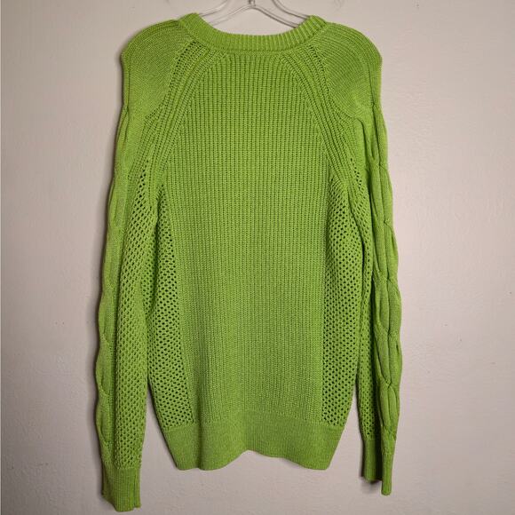 NEW Pearl By Lela Rose Cable V-Neck Sweater XS Pistachio Green Classic Layering - Picture 2 of 9